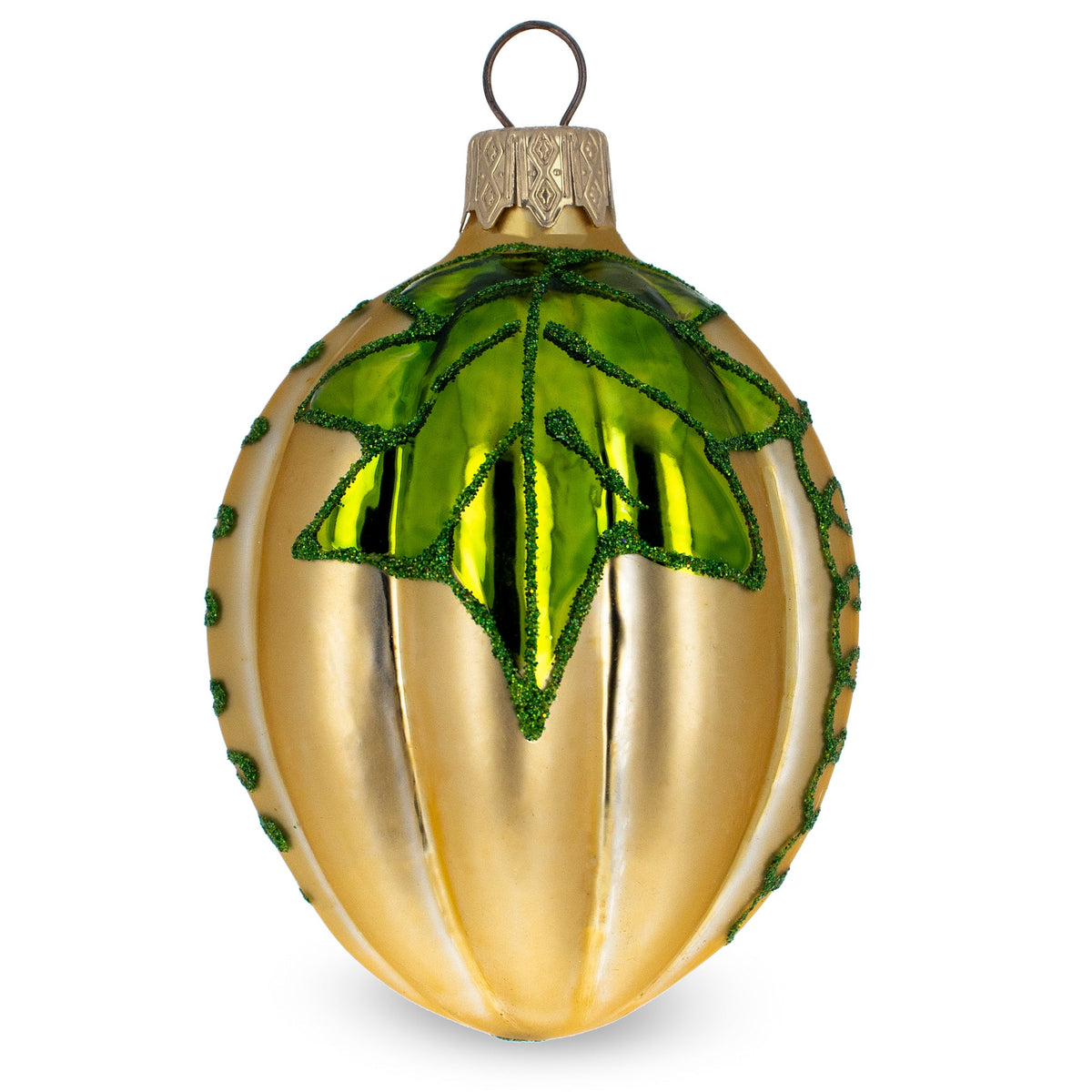 Pumpkin with Leaf Glass Christmas Ornament