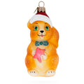 Santa Hat Squirrel Holding Star Glass Christmas Ornament