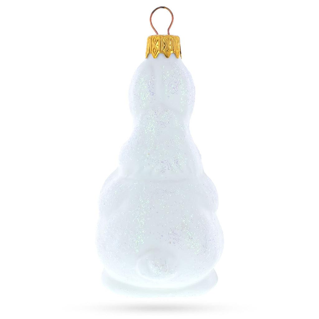 White Bunny with Timepiece Motif Glass Christmas Ornament