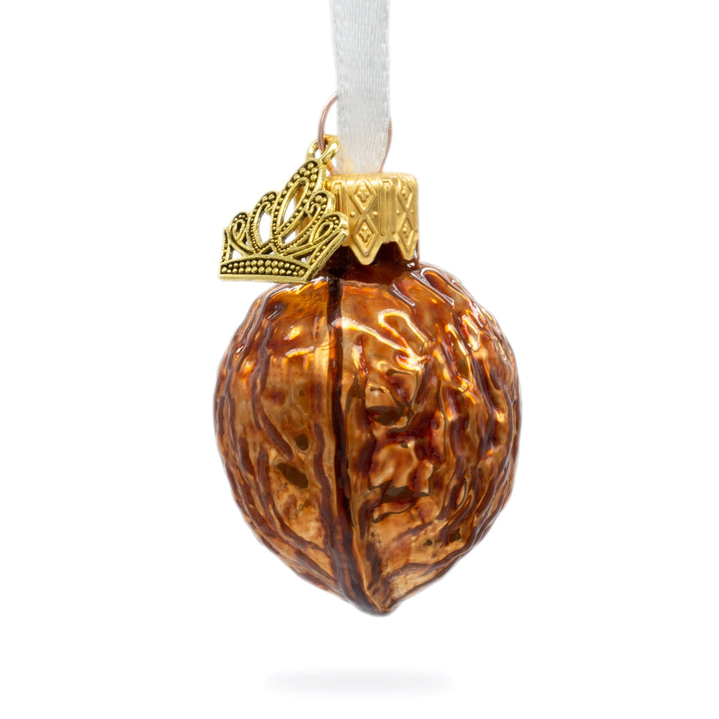 Realistic Walnut with Textured Shell Glass Christmas Ornament