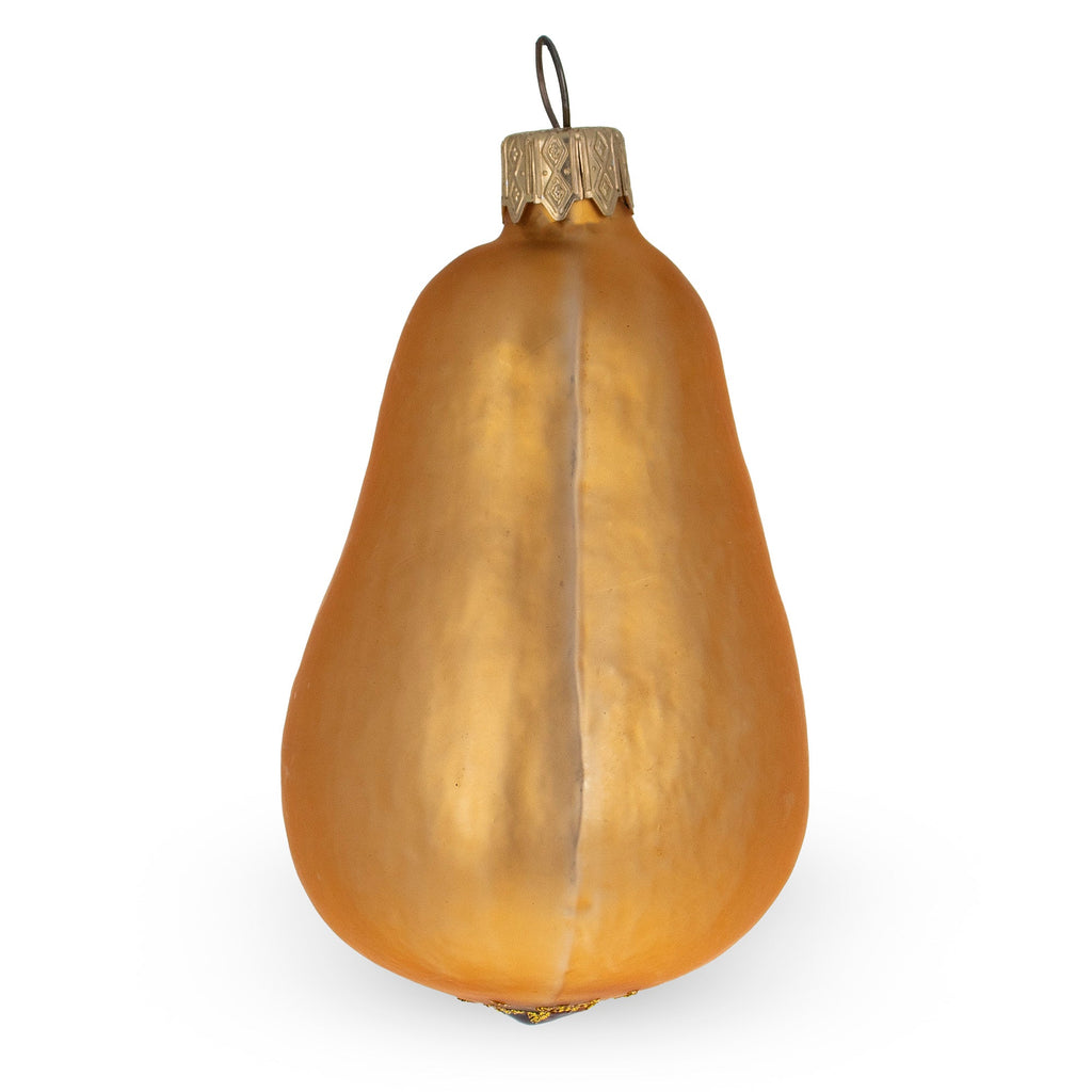 Pear with Green Leaf Glass Christmas Ornament 3.8 Inches