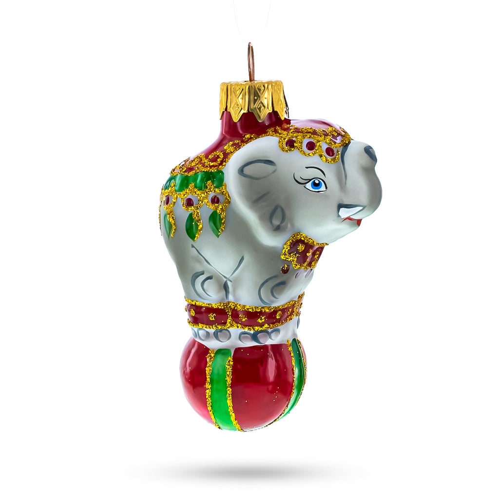 Circus Elephant on the Ball Glass Ornaments