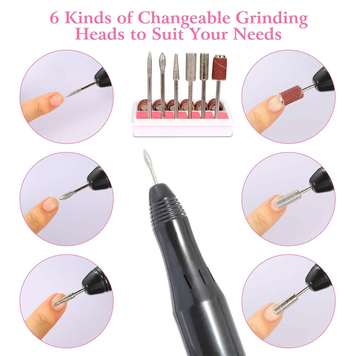 Acrylic Nail Drill Machine 20000RPM with 6 Bits Cuticle Grinder Kit