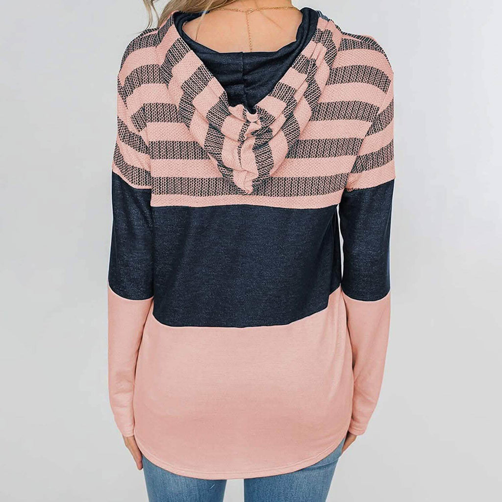 Actloe Women Long Sleeve Striped Color Block Casual Hoodies