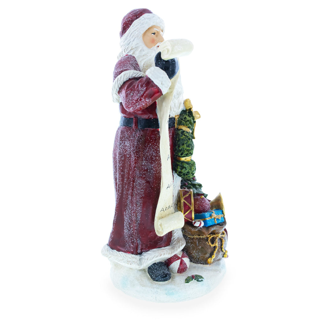 Santa Reading Christmas Gift List Figurine - Winter Holiday Decor 11.5 Inches