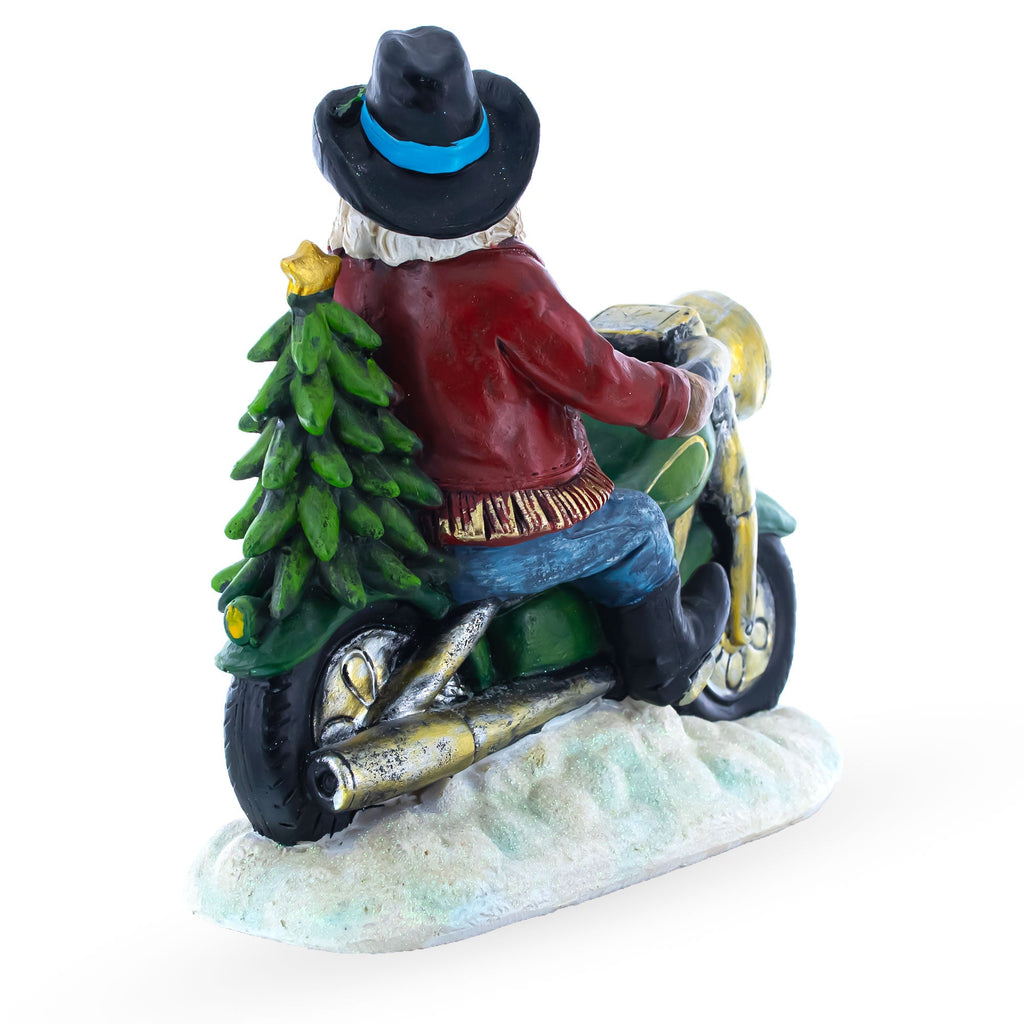 Cowboy Santa Riding Motorcycle LED Figurine - 8.5" Resin Christmas Decor