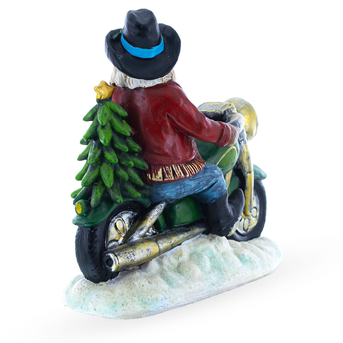Cowboy Santa Riding Motorcycle LED Figurine - 8.5" Resin Christmas Decor