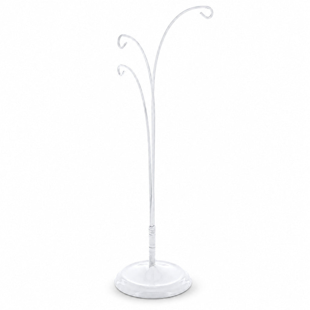 3-Arm Botanical Style White Painted Metal Ornament Display Stand 12 Inches