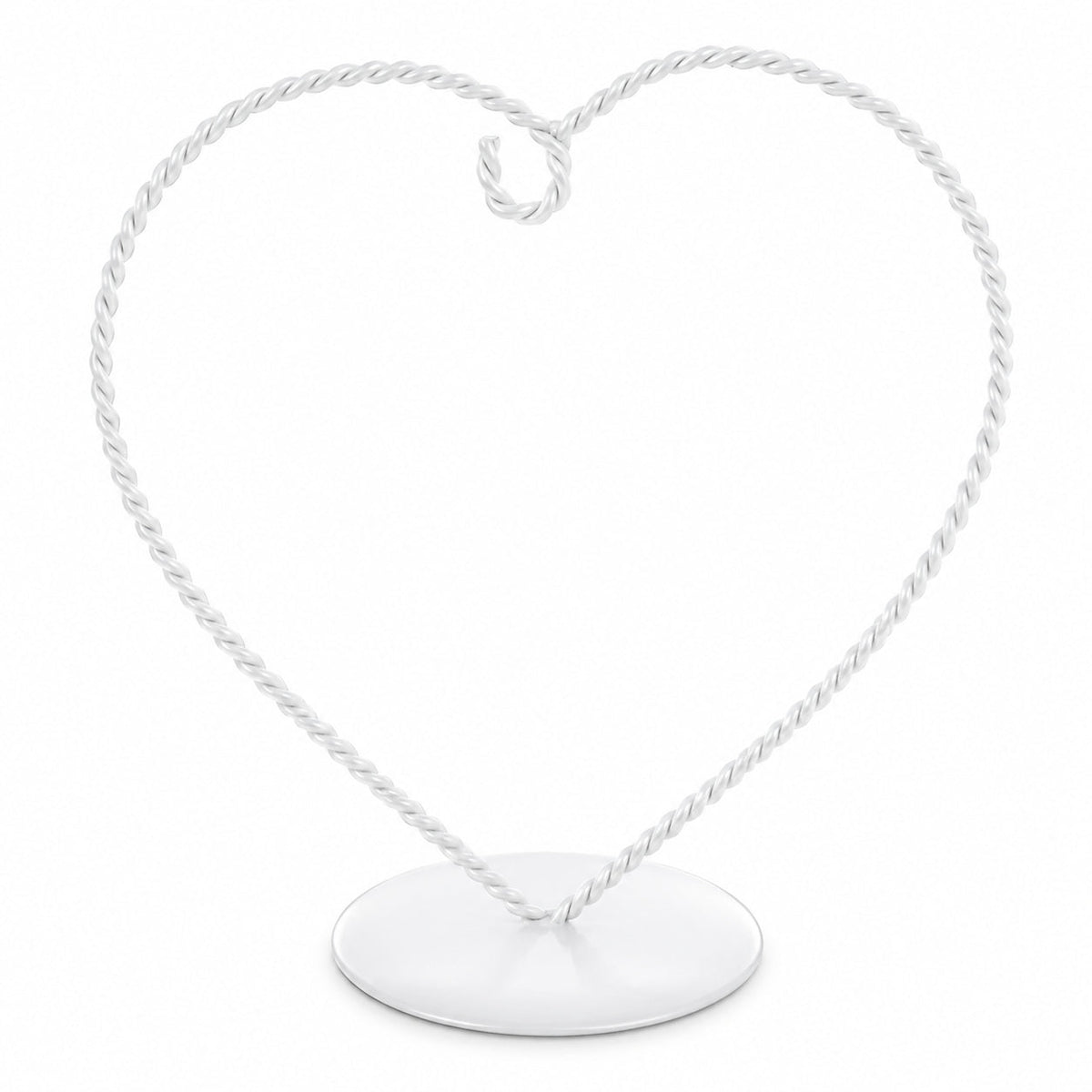 Heart-Shaped Twisted White Painted Metal Ornament Display Stand 6.2 Inches
