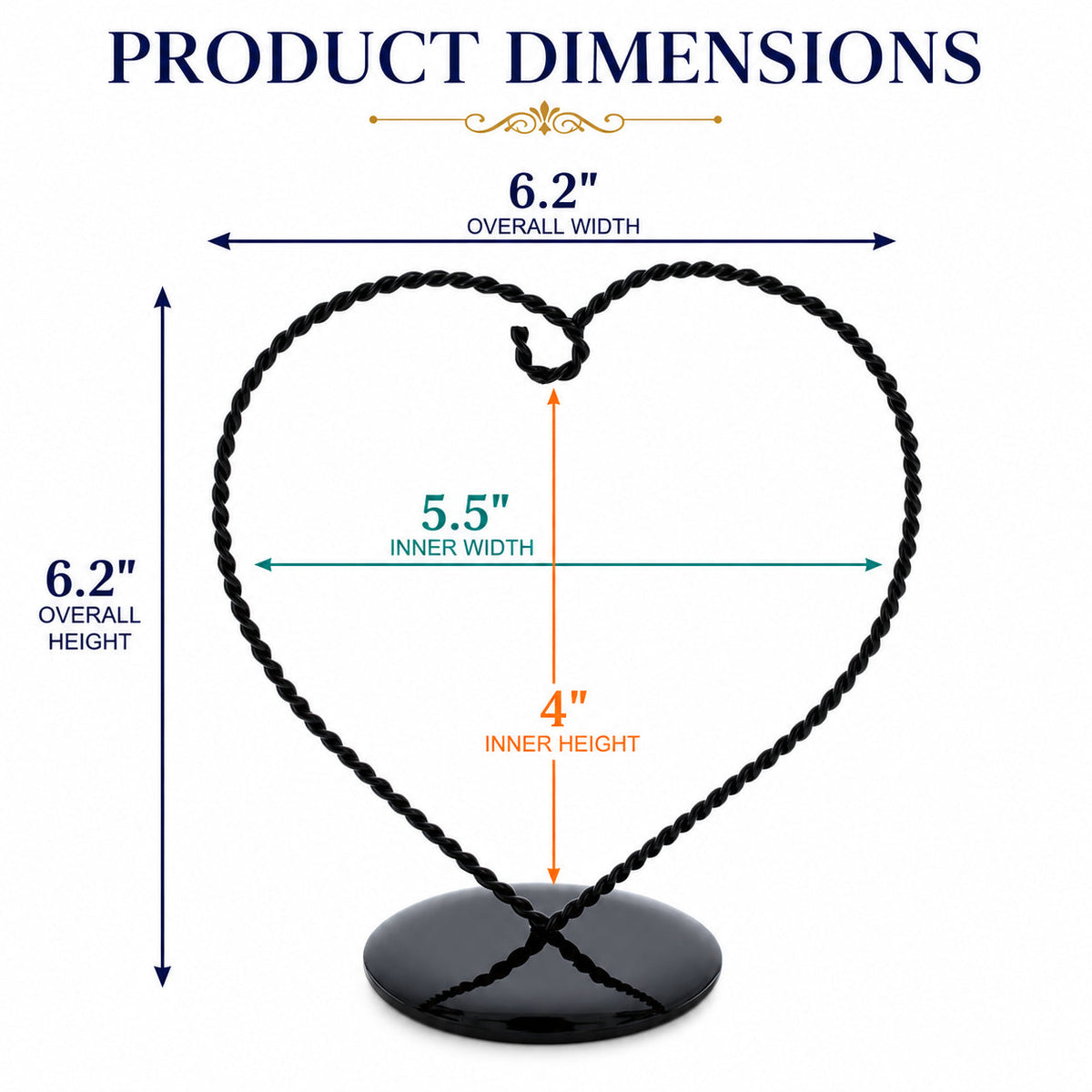 Heart-Shaped Twisted Black Painted Metal Ornament Display Stand 6.2 Inches