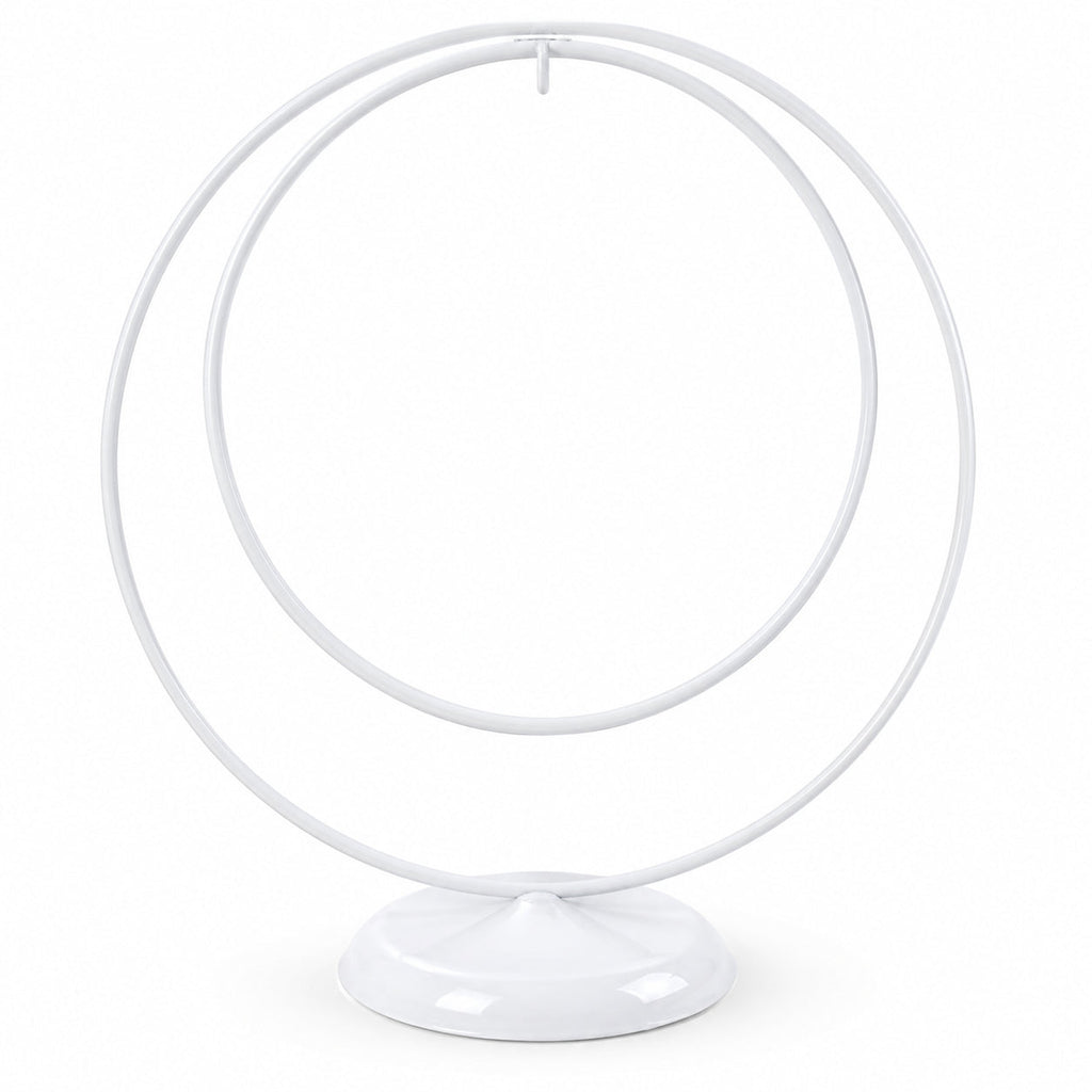 Contemporary Double Circle White Painted Metal Ornament Display Stand 8.2 Inches