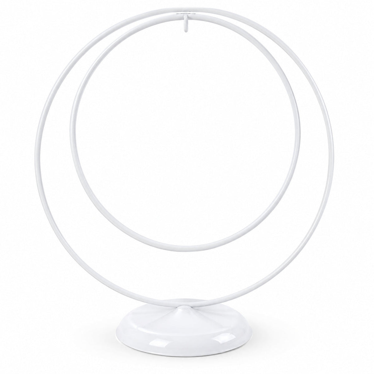 Contemporary Double Circle White Painted Metal Ornament Display Stand 8.2 Inches