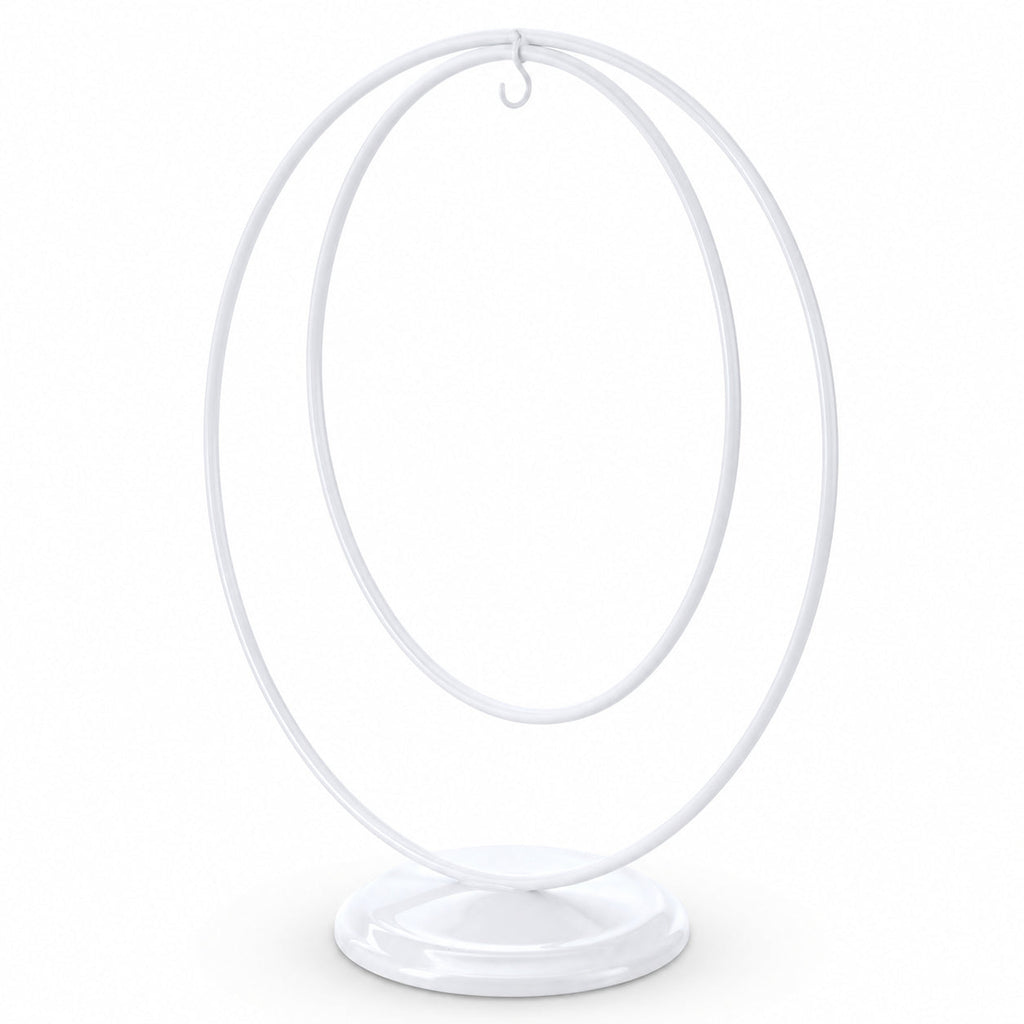Contemporary Double Circle White Painted Metal Ornament Display Stand 8.2 Inches
