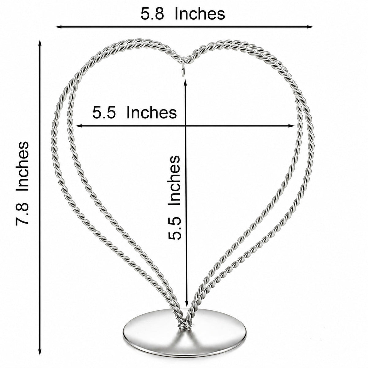 Double Wire Heart Twisted Silver Metal Ornament Display Stand 7.8 Inches