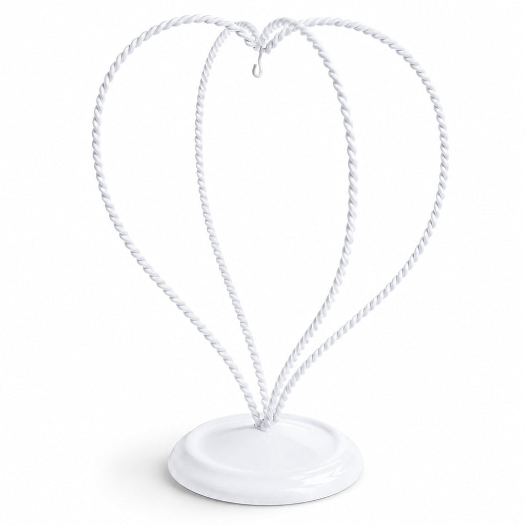 Double Wire Heart Twisted White Paint Metal Ornament Display Stand 7.8 Inches