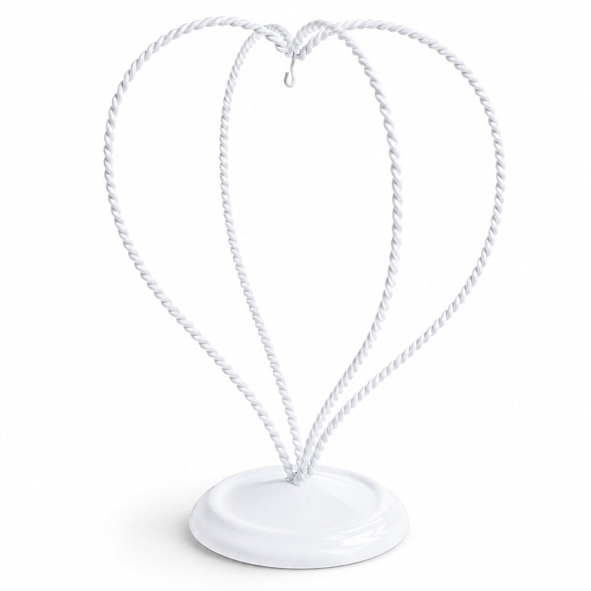 Double Wire Heart Twisted White Paint Metal Ornament Display Stand 7.8 Inches