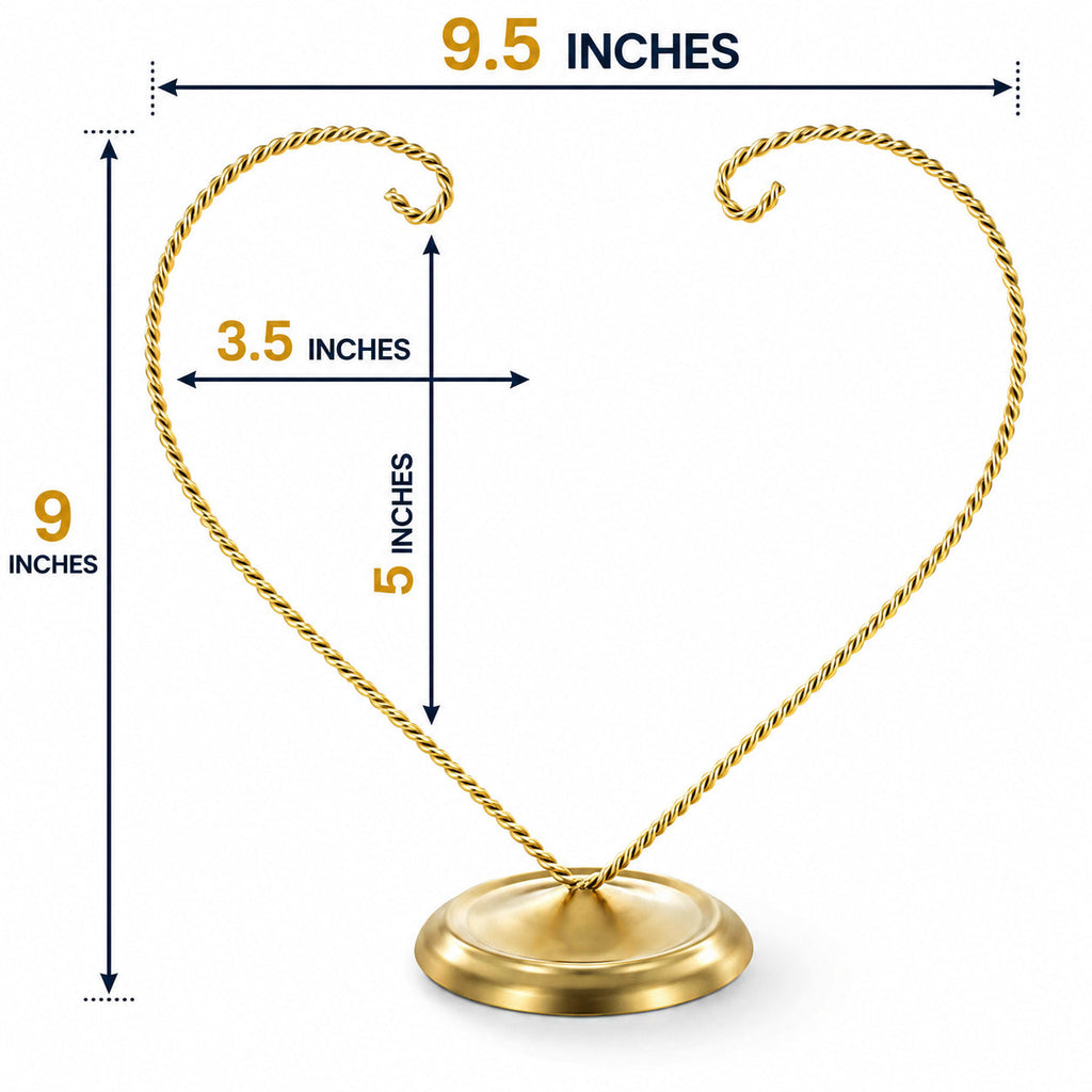 Open-Top Heart Twisted Gold Metal Ornament Display Stand 9 Inches