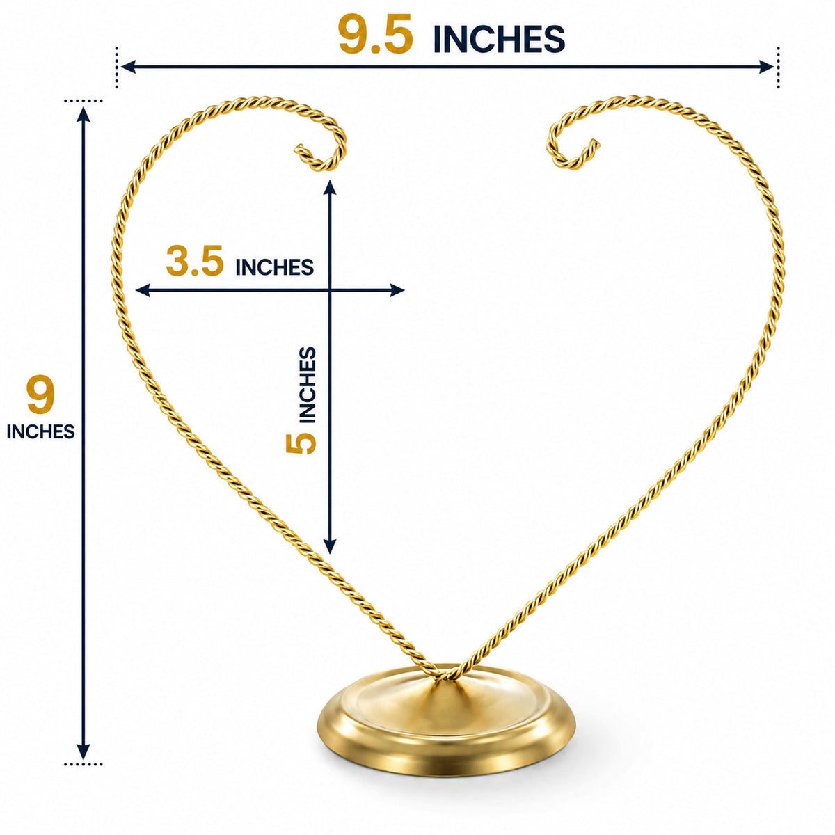 Open-Top Heart Twisted Gold Metal Ornament Display Stand 9 Inches