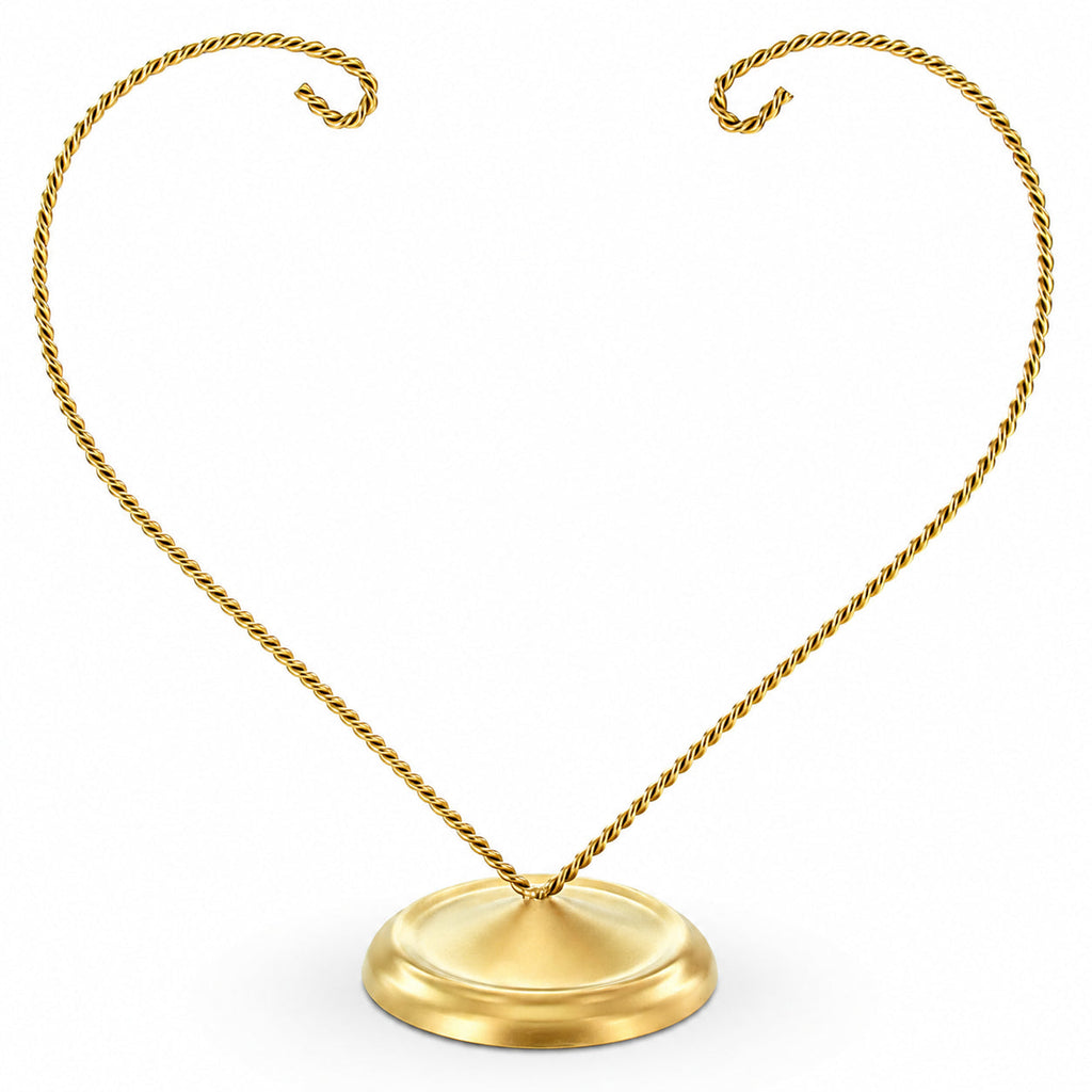 Open-Top Heart Twisted Gold Metal Ornament Display Stand 9 Inches