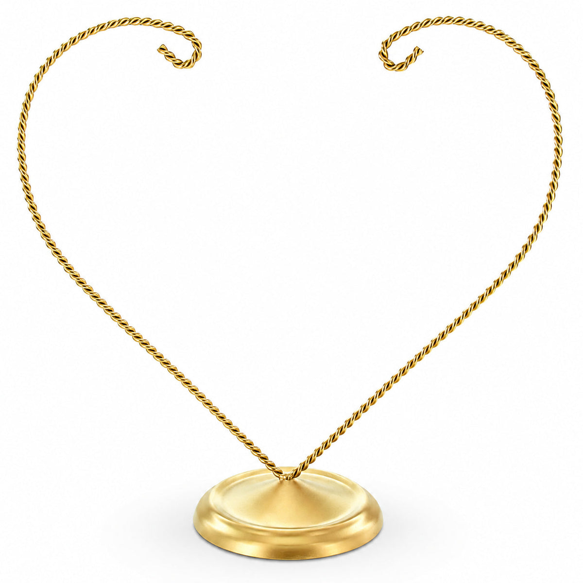 Open-Top Heart Twisted Gold Metal Ornament Display Stand 9 Inches