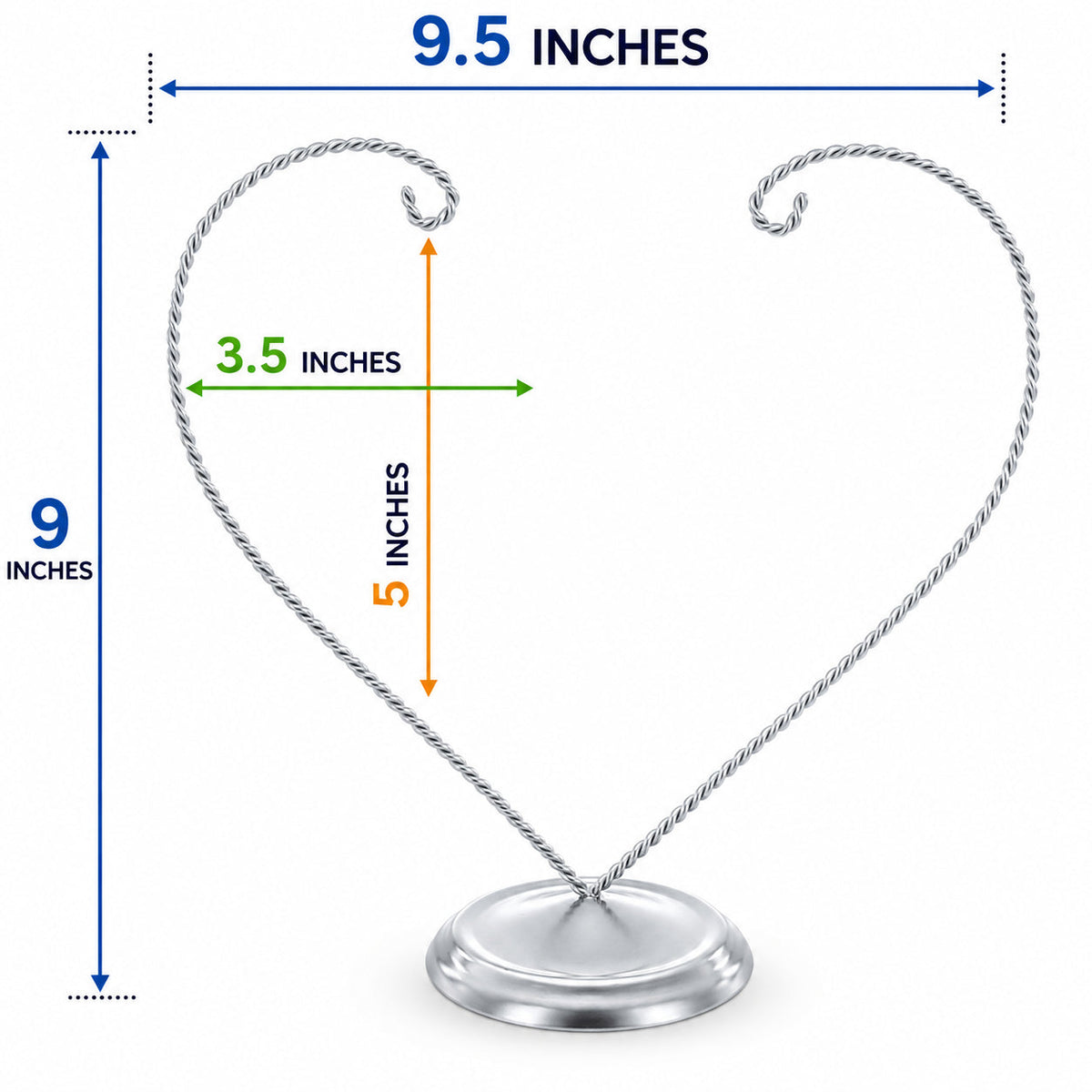 Open-Top Heart Twisted Silver Metal Ornament Display Stand 9 Inches