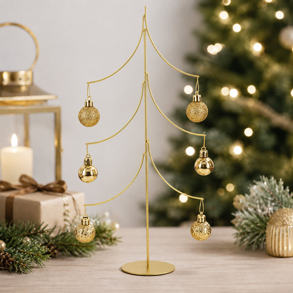 6-Arm Tiered Tree Gold Metal Ornament Display Stand 14 Inches