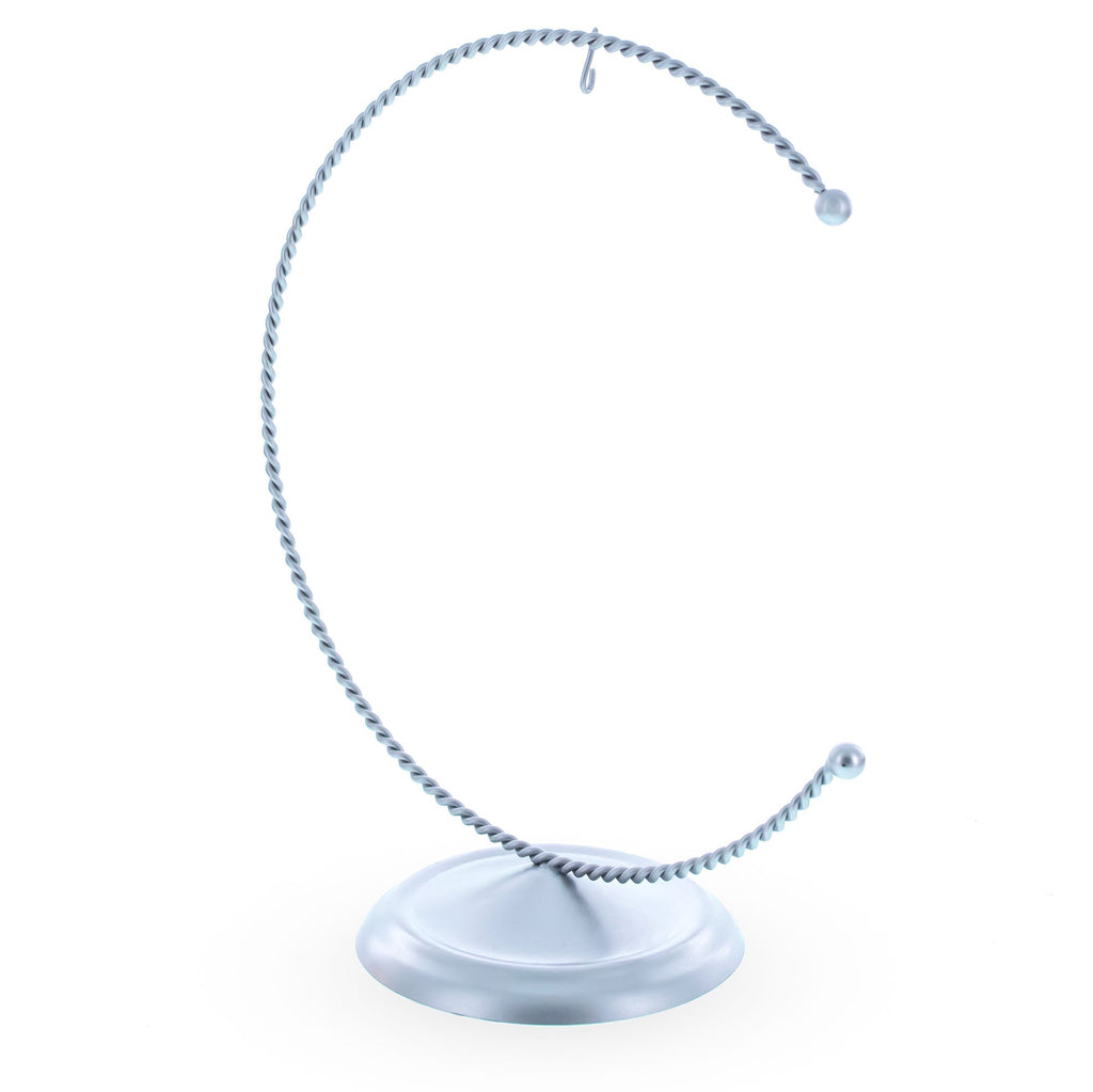 Crescent Moon Twisted Silver Metal Ornament Display Stand 9 Inches (Poland)