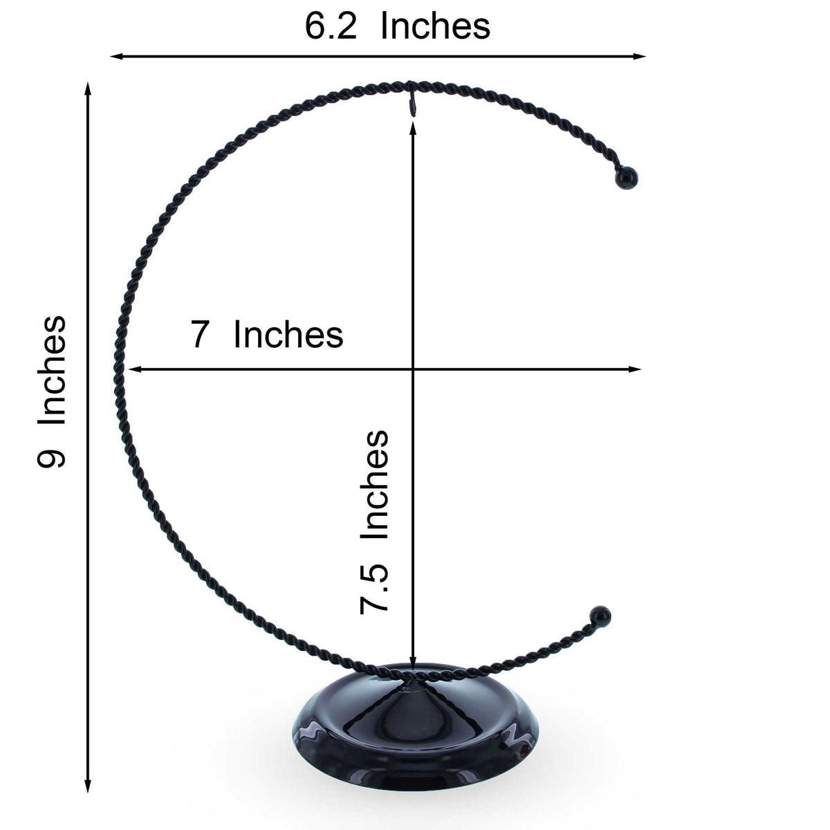 Crescent Moon Twisted Black Painted Metal Ornament Display Stand 9 Inches (Poland)