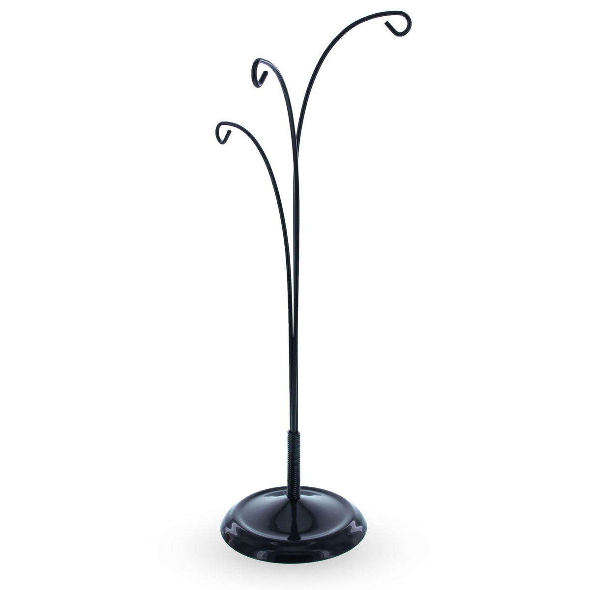 3-Arm Botanical Style Black Painted Metal Ornament Display Stand 12 Inches