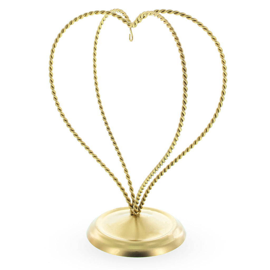 Double Wire Heart Twisted Gold Metal Ornament Display Stand 7.8 Inches
