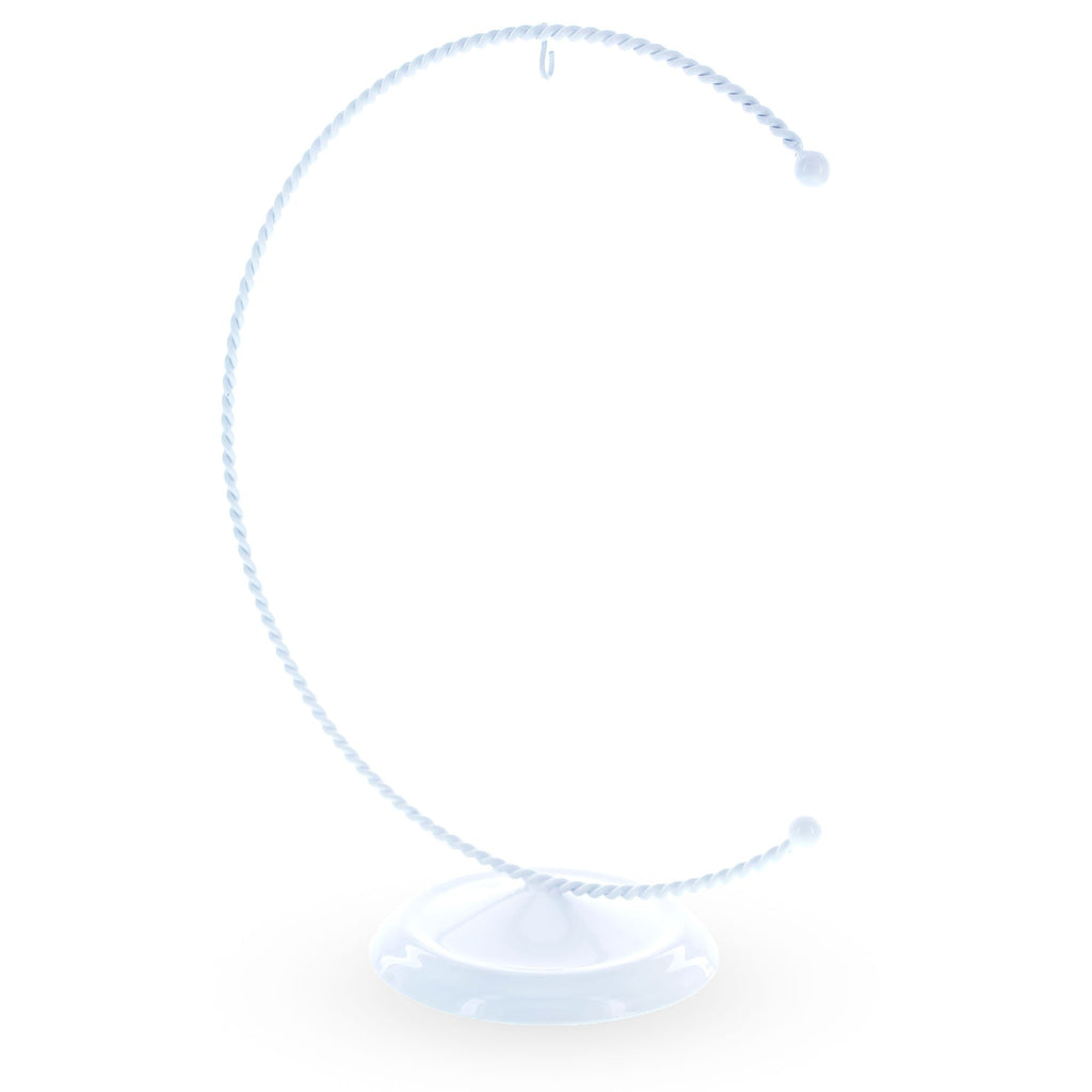 Crescent Moon Twisted White Painted Metal Ornament Display Stand 9 Inches (Poland)