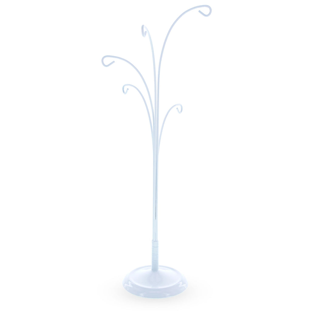5-Arm Scroll Tree Branches White Painted Metal Ornament Display Stand 14.5 Inches