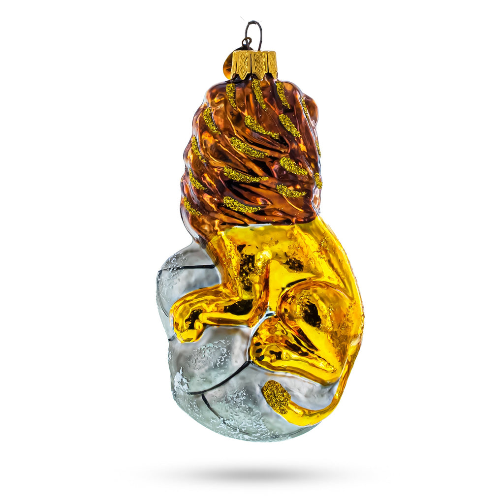 Lion on Gray Rock Glass Christmas Ornament
