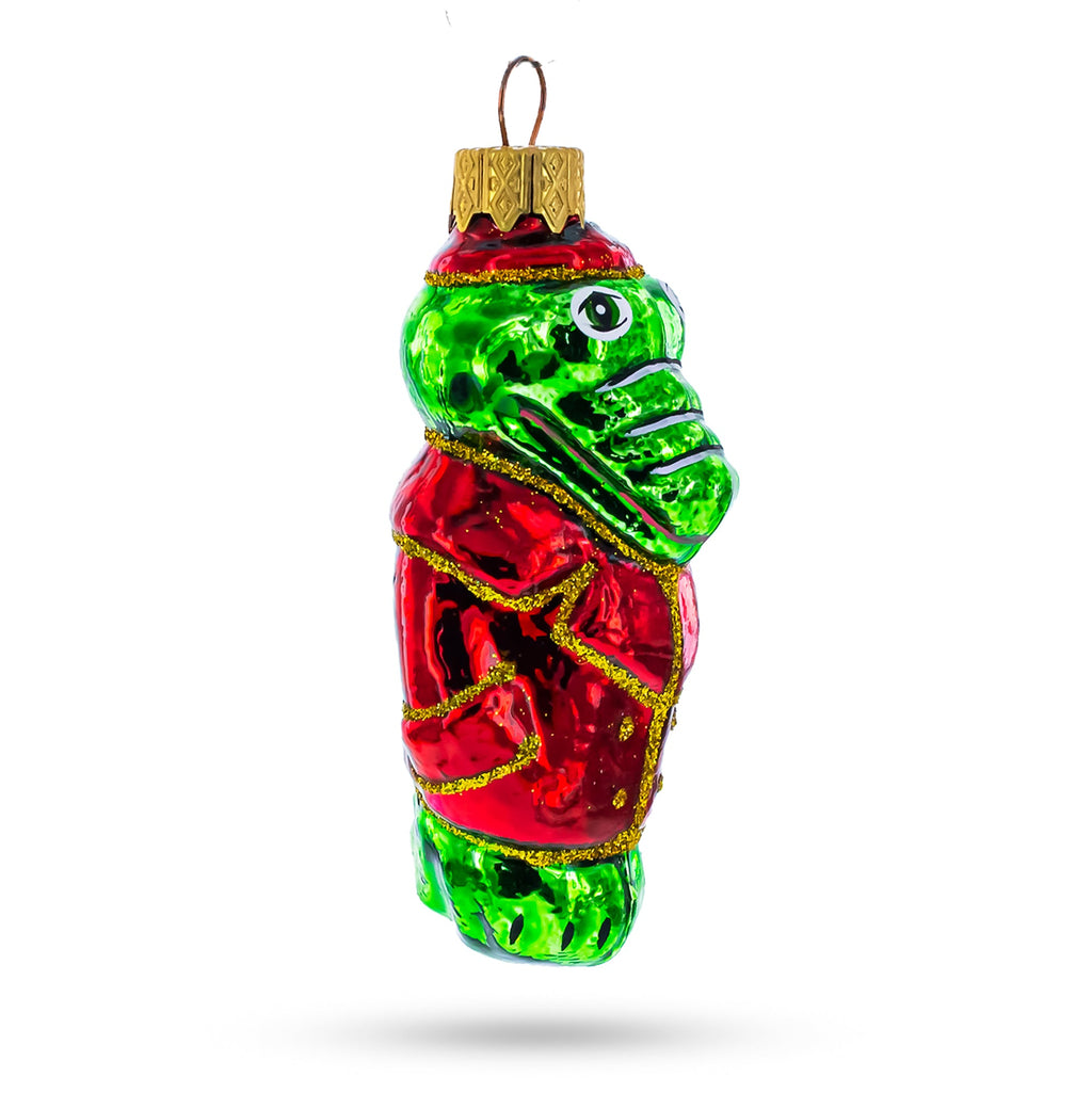Crocodile in Red Jacket Glass Christmas Ornament