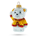 Polar Bear Cub Waving Glass Christmas Ornament