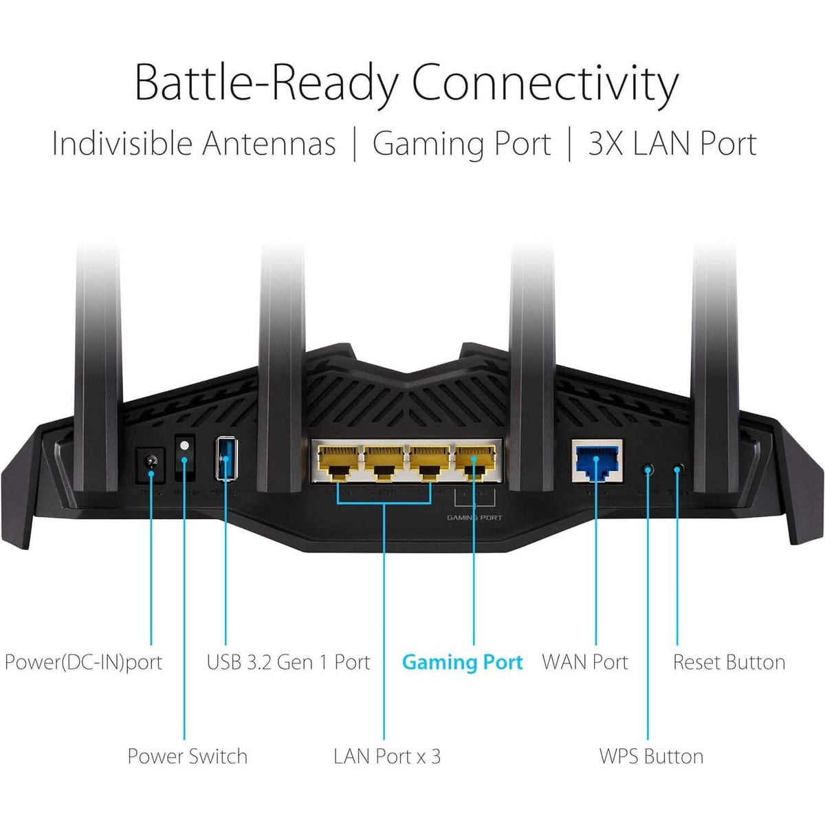 ASUS RT-AX82U AX5400 Dual-Band WiFi 6 Gaming Router, Game Acceleration, Mesh Support, Dedicated Port, Mobile Boost, MU-MIMO, Aura RGB (Refurbished)
