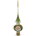 Santa Head and Mistletoe on White Glass Christmas Tree Topper 11 Inches