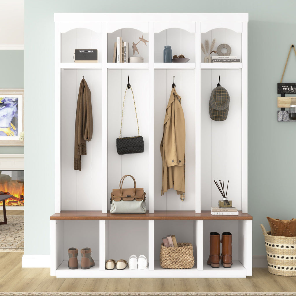 Entryway Hall Tree With Bench, 4 Hooks & Open Storage Space