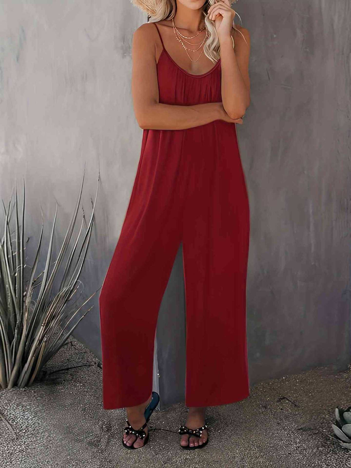 Scoop Neck Spaghetti Strap Jumpsuit