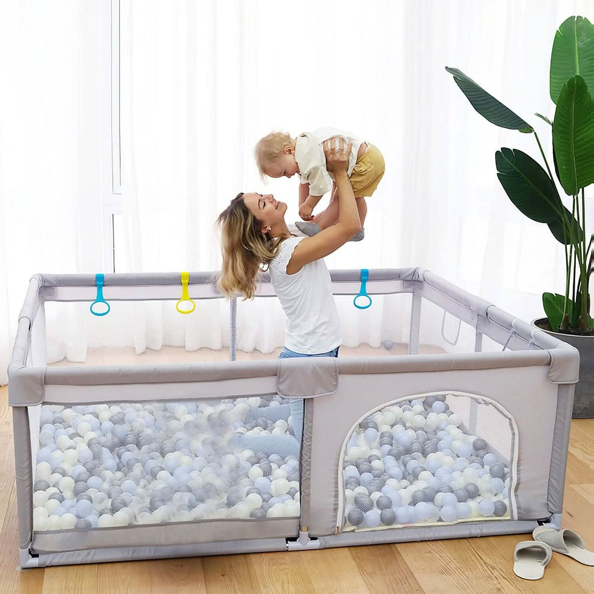 Baby Playpen with Anti-Suction Base Zipper Door
