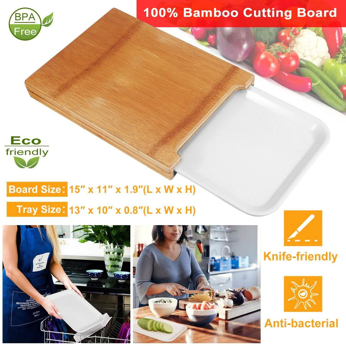 Bamboo Cutting Board with Sliding Draw Tray