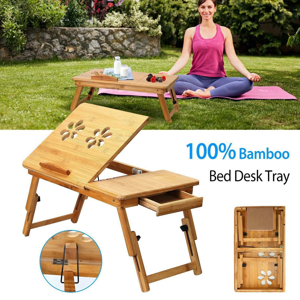 Bamboo Laptop Desk with Side Storage Drawer