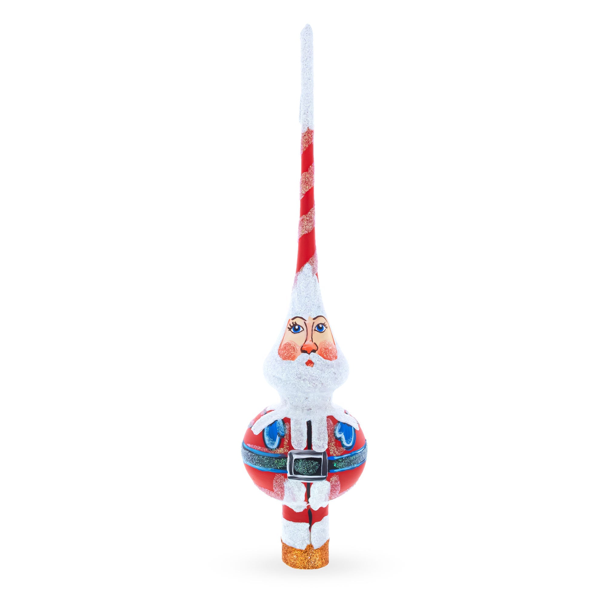 Santa in Red & White Suit Glass Christmas Tree Topper 11 Inches