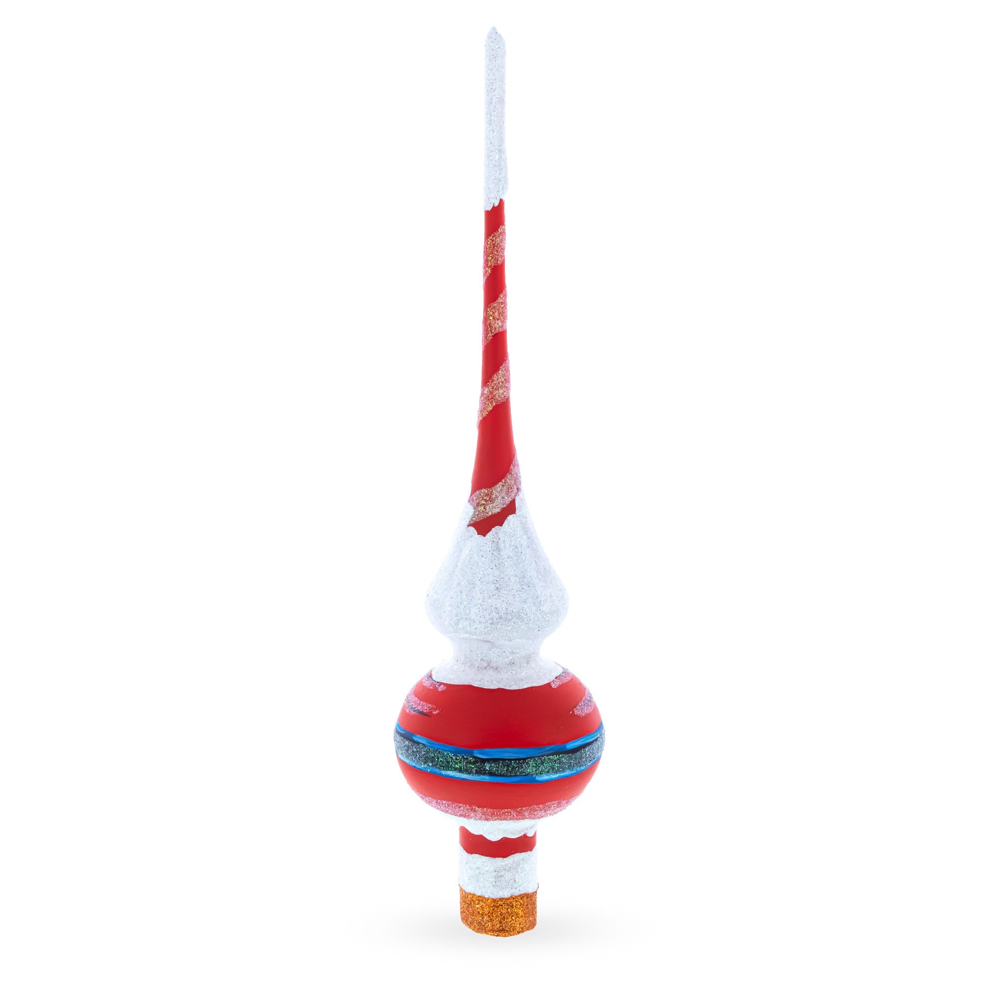 Santa in Red & White Suit Glass Christmas Tree Topper 11 Inches