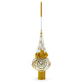 Golden Twisted Rope and Bow on White Glass Christmas Tree Topper 11 Inches