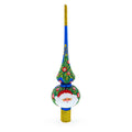 Santa and Mistletoe Wreath on Blue Glass Christmas Tree Topper 11 Inches