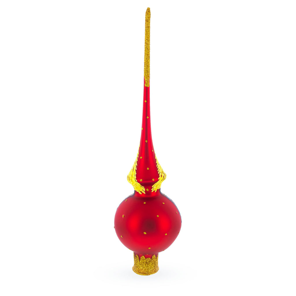 Holy Family on Red Glass Christmas Tree Topper 11 Inches