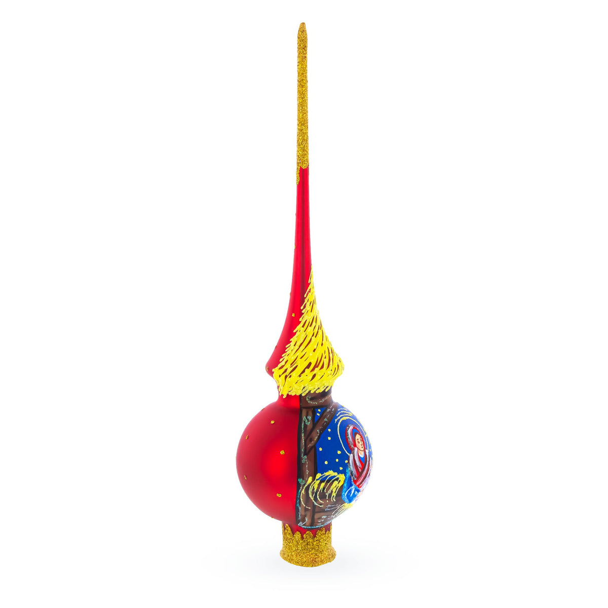 Holy Family on Red Glass Christmas Tree Topper 11 Inches