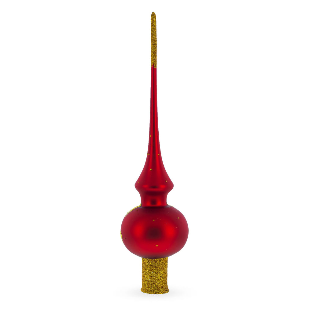 Holy Family Nativity Scene on Red Glass Christmas Tree Topper 11 Inches