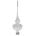 White Roses and Pearls on Glossy White Glass Christmas Tree Topper 11 Inches